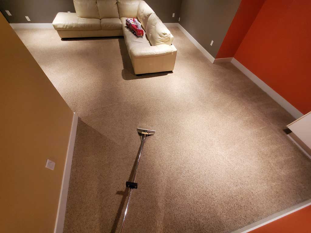 Carpet Cleaning Entertainment Room Basement of a House Surrey BC Canada