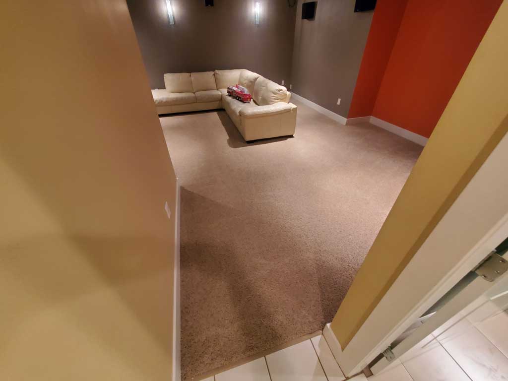 Carpet Cleaning Entertainment Room Basement of a House Surrey BC Canada
