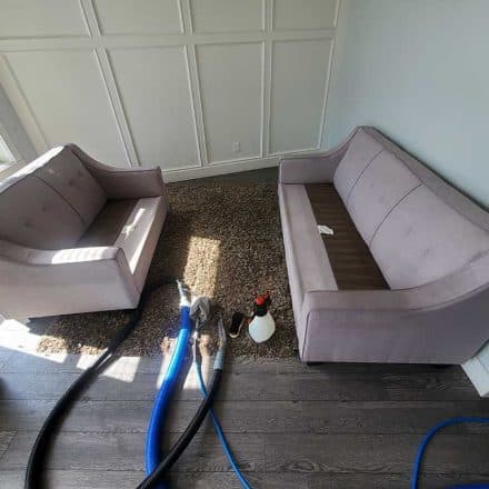 Grey Upholstery Steam Cleaning of Love Seat and Sofa Located in Surrey BC Canada